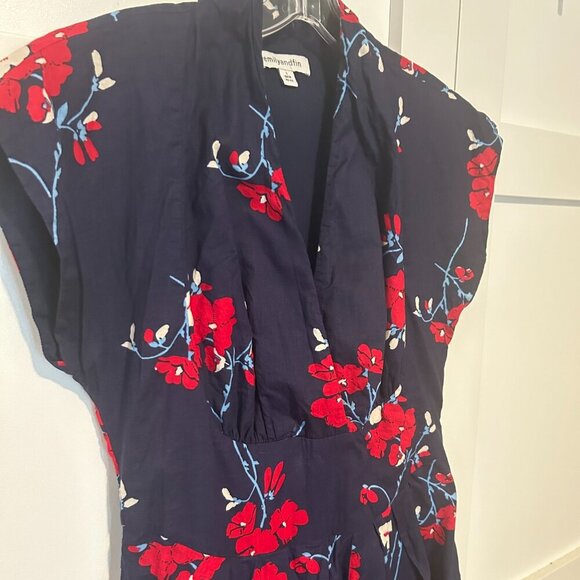 Modcloth Emily and Fin Saunter Sweetly Navy Blue and Red Floral Dress in Size L - Picture 7 of 9